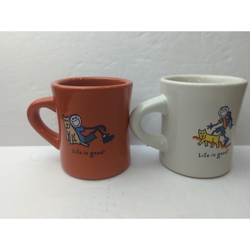 Set Of 2 LIFE IS GOOD COFFEE TEA CUP MUG Art‎ Deco Mug.